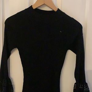 LBD, knit long sleeve with crochet bell sleeve, XS